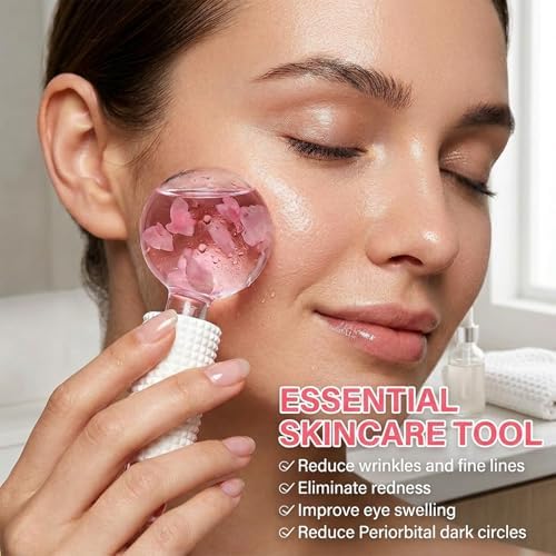 Ice Globes for Facials 2PCS Ice Globes & Ice Roller for Face and Eyes Facial Massage Tools for Skin Care, Reusable Facial Globes for Reducing Puffiness, Tightening Skin & Relieving Fatigue