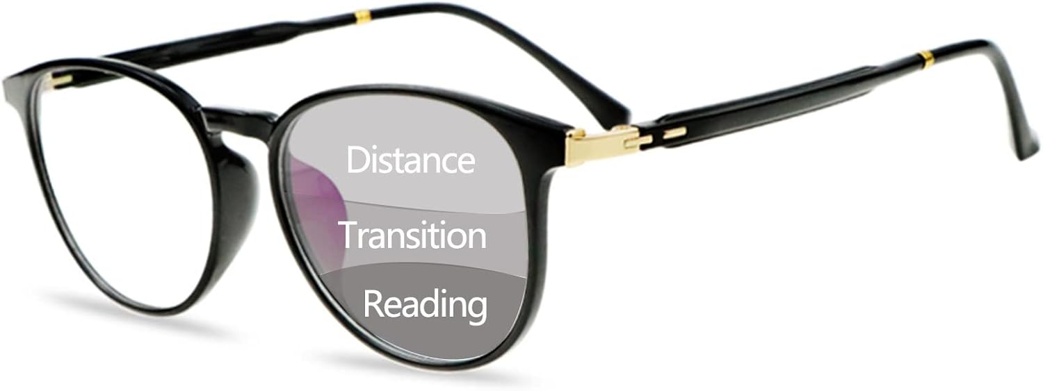 Sunglasses Progressive Multifocal Reading Glasses Photochromic Oval Spring Hinge Reader for Men Women (Color : Black, Size : 1.0X)