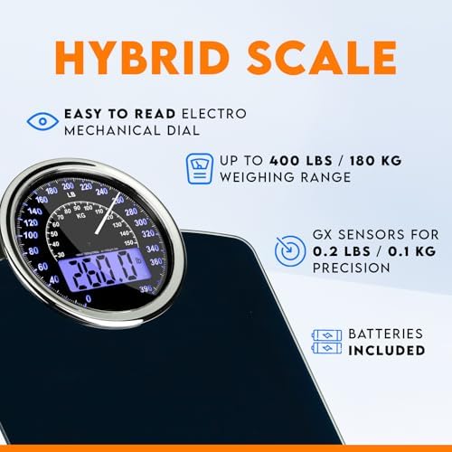ZENO Hybrid 2-in-1 Analog & Digital Weighing Scale for Body Weight up to 400lbs - Thick Tempered Glass - Extra Large Display - Easy to Read Digital Bathroom Scale - New - Dark Blue