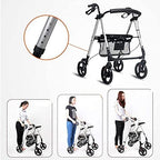 Folding 4 Wheels Elderly Walker Trolley with Seat,Bariatric Rollator,Lockable Brakes,Adjustable Height Transport Rest Chair Shopping Sharing