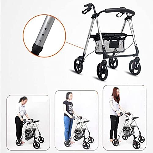 Folding 4 Wheels Elderly Walker Trolley with Seat,Bariatric Rollator,Lockable Brakes,Adjustable Height Transport Rest Chair Shopping Sharing