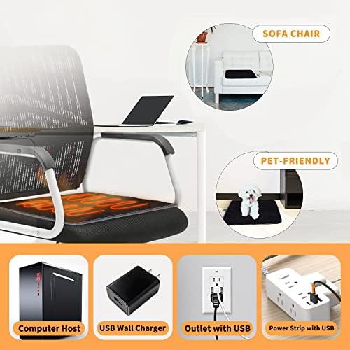 MAXCOM Foldable Heated Seat Cushion for HIPS, Heating Chair Pad, 3 Temperature Settings with USB Port, Light & Portable - Office/Home Use Black