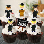 Graduation Boy Mix Edible Cupcake Toppers - Stand Up Wafer Cake Decorations (Pack of 24)