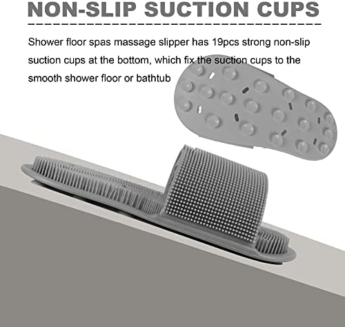 Shower Foot Scrubber with Non-slip Suction Cups, Silicone Bristle Shower Foot Cleaning Brush Slipper for Spa Massager Exfoliating Dead Skin Remover (1 PCS) (Gray)
