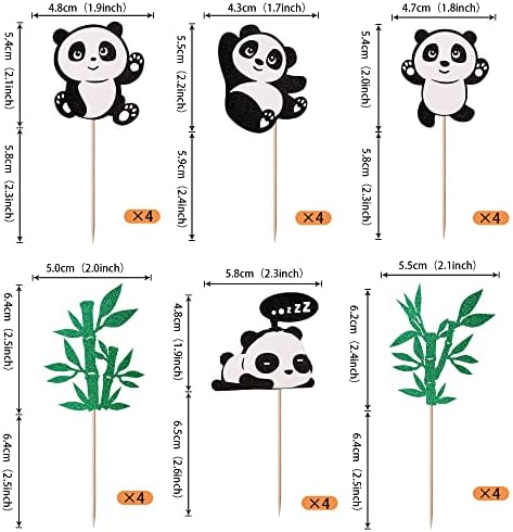 24 Pack Panda Cupcake Toppers Glitter Green Bamboo Cupcake Picks Cute Animal Bear Cake Decorations Baby Shower Kids Birthday Panda Theme Party Supplies