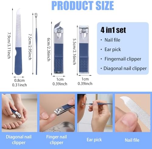 24 Sets Manicure Set Bulk, 4 in 1 Stainless Steel Fingernail Clippers Kit Nail Cutter Trimmers with Travel Case, Professional Pedicure Tools for Personal Care, Gifts, Travel and Home Use, Blue