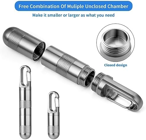 TISUR Small Titanium Pill Case, Keychain Pill Holder Travel Pill Box Container,Portable Pill Organizer Waterproof Metal Case Bottle (Gray Titanium Medium - 2.16 inch)