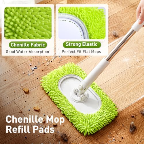 6 Pack Reusable Microfiber Mop Pads Compatible with Sweeper Mops, Replacement Mopping Pads Dry Sweeping Cloths, Washable Chenille Flat Mops Refills for Mopping Floor Cleaning (Mop is not Included)