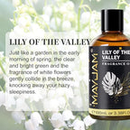 Lily of the Valley Fragrance Oil, MAYJAM 3.38FL.OZ Essential Oils for Diffusers for Home, Long Lasting Scented Oils for Soap Candle Making - 100ML