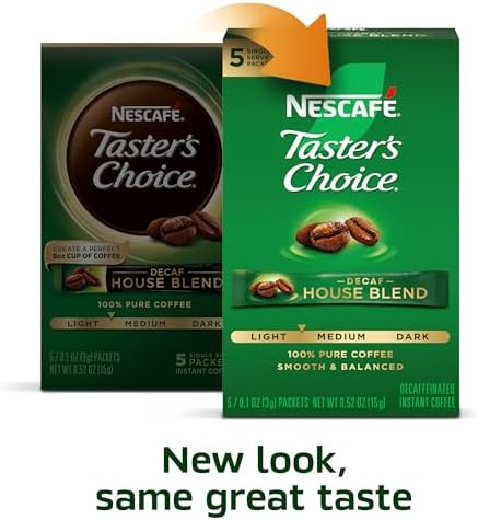 Nescafe Taster's Choice Decaf Instant Coffee, House Blend, 0.52 Ounce (Pack of 60 -12x5 pcs)