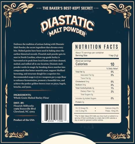 Flourish Millworks Diastatic Malt Powder - 8oz - Premium Baking Enhancer & Dough Improver - The Baker's Best-Kept Secret for Perfect Rise and Browning