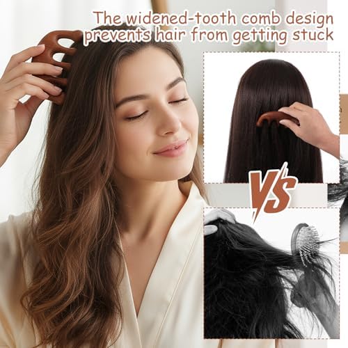 Wooden Scalp Massager Comb, 2 Shapes Natural Wooden Hair Growth Scalps Massager Comb Set 5-Claw Head Wood Scalp Massage Tool for Stress Relief, Gua Sha Scalps Detox Therapy Wide Tooth Acupoint