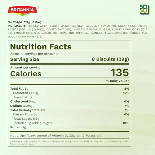 Britannia 50-50 Sweet & Salty Crackers, Crunchy Snack Biscuits, Family Pack – 6 Packs x 62 g (372 g) 13.12oz