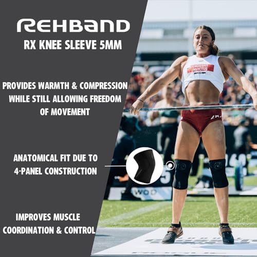 Rehband 5mm Knee Sleeves for Functional Training, Cross-Training & Powerlifting, Weightlifting Knee Support made of Neoprene, Unisex, Colour:Carbon/Black - 1 Piece, Size:X-Small