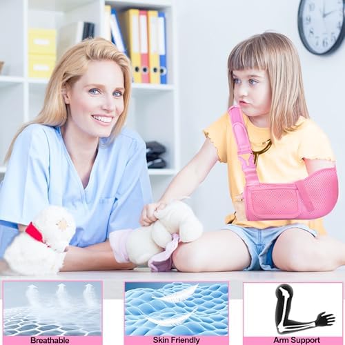 Kids Arm Sling,Mesh Medical Sling with Adjustable Shoulder Pad,Breathable Children Arm Support Shoulder Immobilizer Brace for Elbow,Wrist Injury,Torn Rotator Cuff,Post-Surgery(Pink,XX-Small)