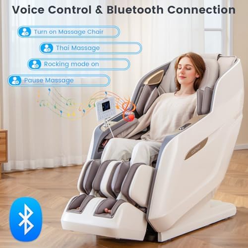 COSTWAY SL Track 3D Massage Chair, Full Body Zero Gravity Massage Recliner with Waist & Calves Heating, Foot Rollers, Voice Control, Bluetooth Speaker, 22 Auto Modes, Installation-Free Design