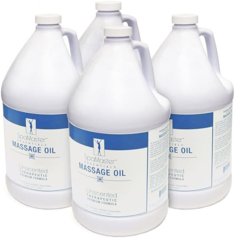 Master Massage - Organic, Unscented, Vitamin-Rich and Water-Soluble Massage Oil - 4 Gallon Bottle Per Pack