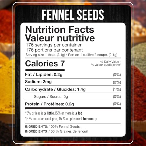 Fresh Finest Fennel Seeds, Premium Whole Fennel Seed for Cooking, Baking, Digestive Health, Non GMO, All Natural - 370G (13.05oz)