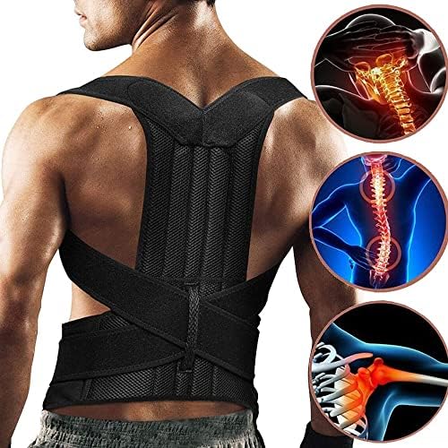 S-5XL Plus Size Posture Corrector Full Back Brace Belt Unisex Adjustable Back Support Shoulder Clavicle Spine Support Belt Lumbar Brace Back Trainer (Color : Black, Size : XXL) (Black 3XL)