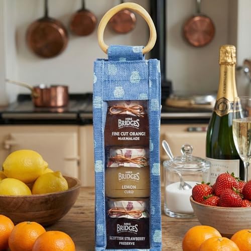 Mrs Bridges Tall Triple Gift Set, Strawberry Preserve with Champagne, Lemon Curd and Fine Cut Marmalade