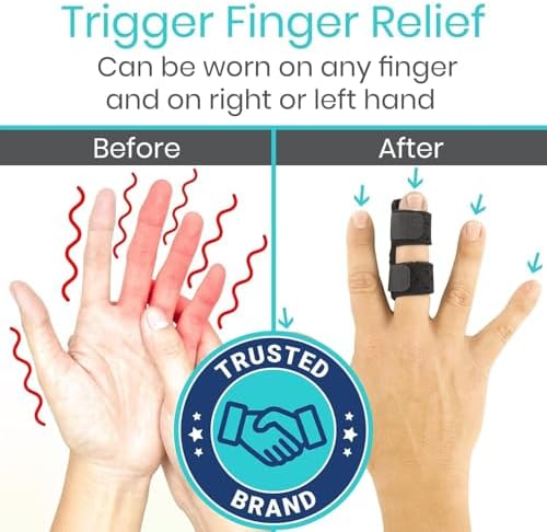 Vive Finger Splint (2 Pack) - Universal Finger Straightener - Broken and Trigger Finger Splints - Brace for Arthritis Pain and Support - Sprain Relief for Middle, Index, Ring, Pinky Fingers (Black)