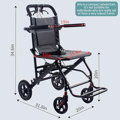 Compact Ultra-Lightweight Portable Transport Wheelchair Foldable Travel Wheelchairs with Handbrake for Adults and Seniors（Black）