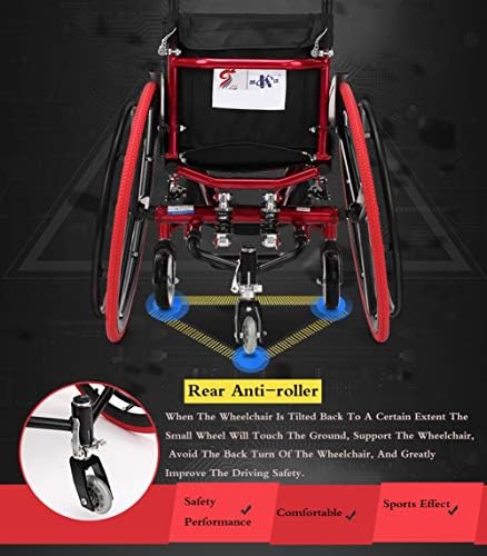 Lightweight Aluminum Alloy Wheelchair with Handbrakes and Quick Release Rear Wheels Shock Absorber Folding Trolley Disabled Elderly Driving
