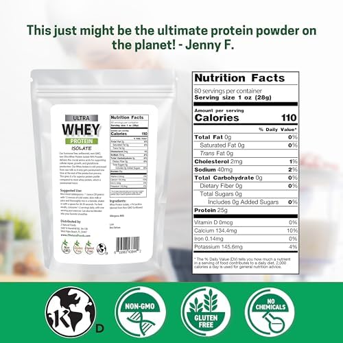 Z Natural Foods Ultra Whey Protein Isolate Powder - Pure, Unflavored, Unsweetened Whey Protein Powder - Flavorless Whey Isolate with Vital Proteins for Fitness, Sports Nutrition, Immune Support, 5 lb