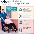 Vive Mobility Bariatric Transport Wheelchair for Adults - Supports 450lbs - Foldable, Heavy Duty Travel Wheel Chair - Portable, Transfer Aid with Swing Away Footrests & 22 Inch Wide Seat