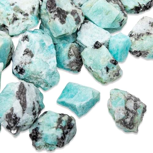1/2 lb Amazonite Rough Stones - Natural Raw Crystals for Tumbling Cabbing Polishing Wire Wrapping Lapidary & Jewelry Making - Fountain Decoration Rocks - Reiki Yoga & Wicca Healing - Bulk Rocks