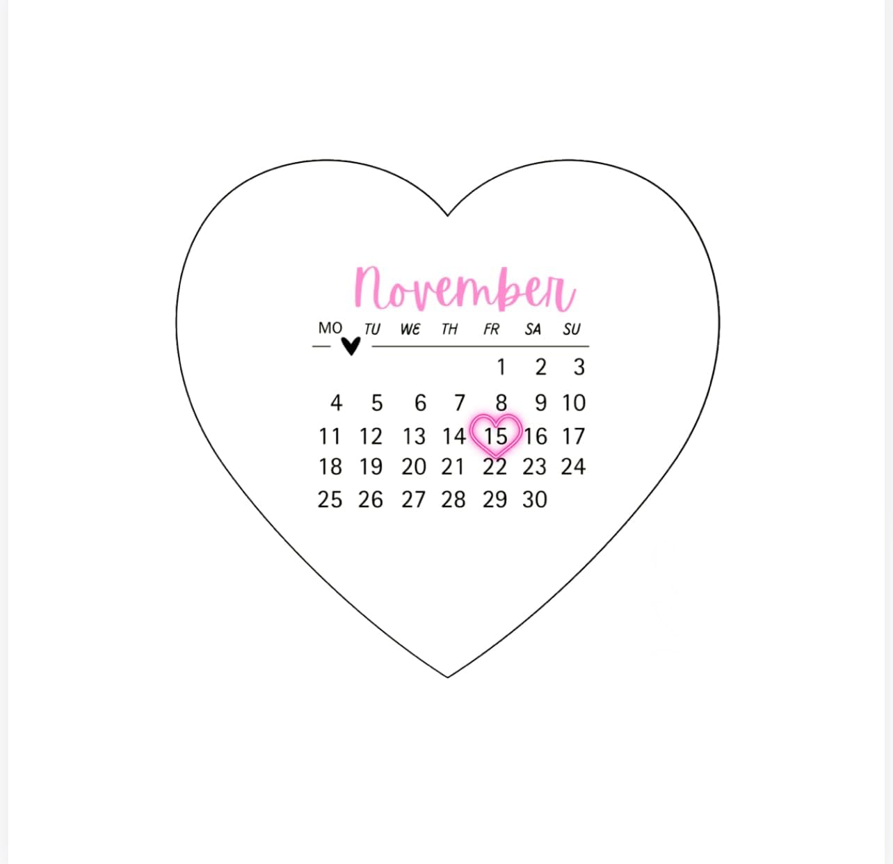 Custom Calendar Edible Icing Sheet Topper, 5-8 Inch, Round or Heart Shape Available in pink design