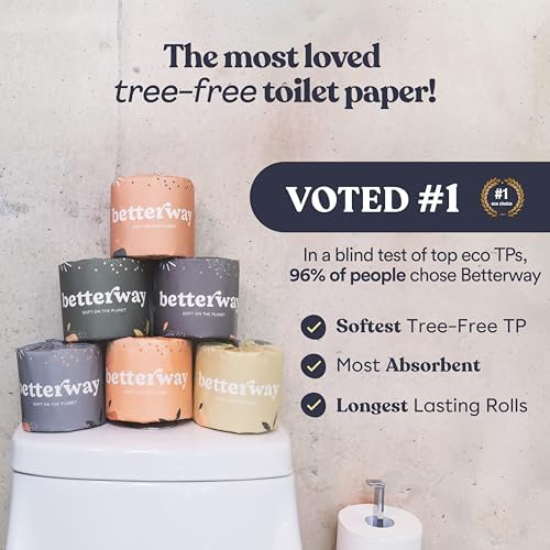 Betterway Bamboo Toilet Paper 3 Ply - Sustainable Toilet Tissue - 12 Long-Lasting Rolls & 360 Sheets Per Roll - Septic Safe - Organic, Plastic & PFAS Free - FSC Certified