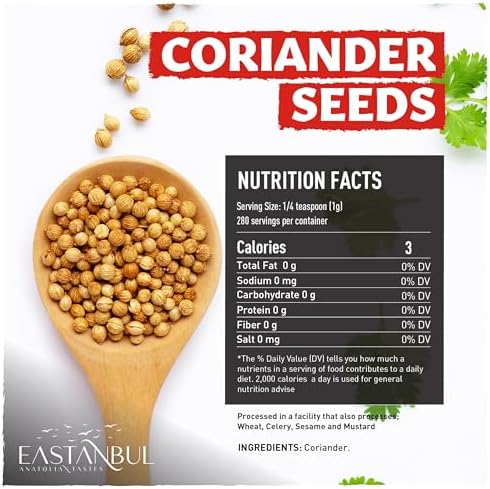 Eastanbul Coriander Seeds Whole, 3.2oz, Cilantra, Coriander for Cooking, Pickling Spice, Canning, Biltong, Cornbeef Brisket, Corriander Tea, AKA Dhania & Chinese Parsley Seeds, Vegan