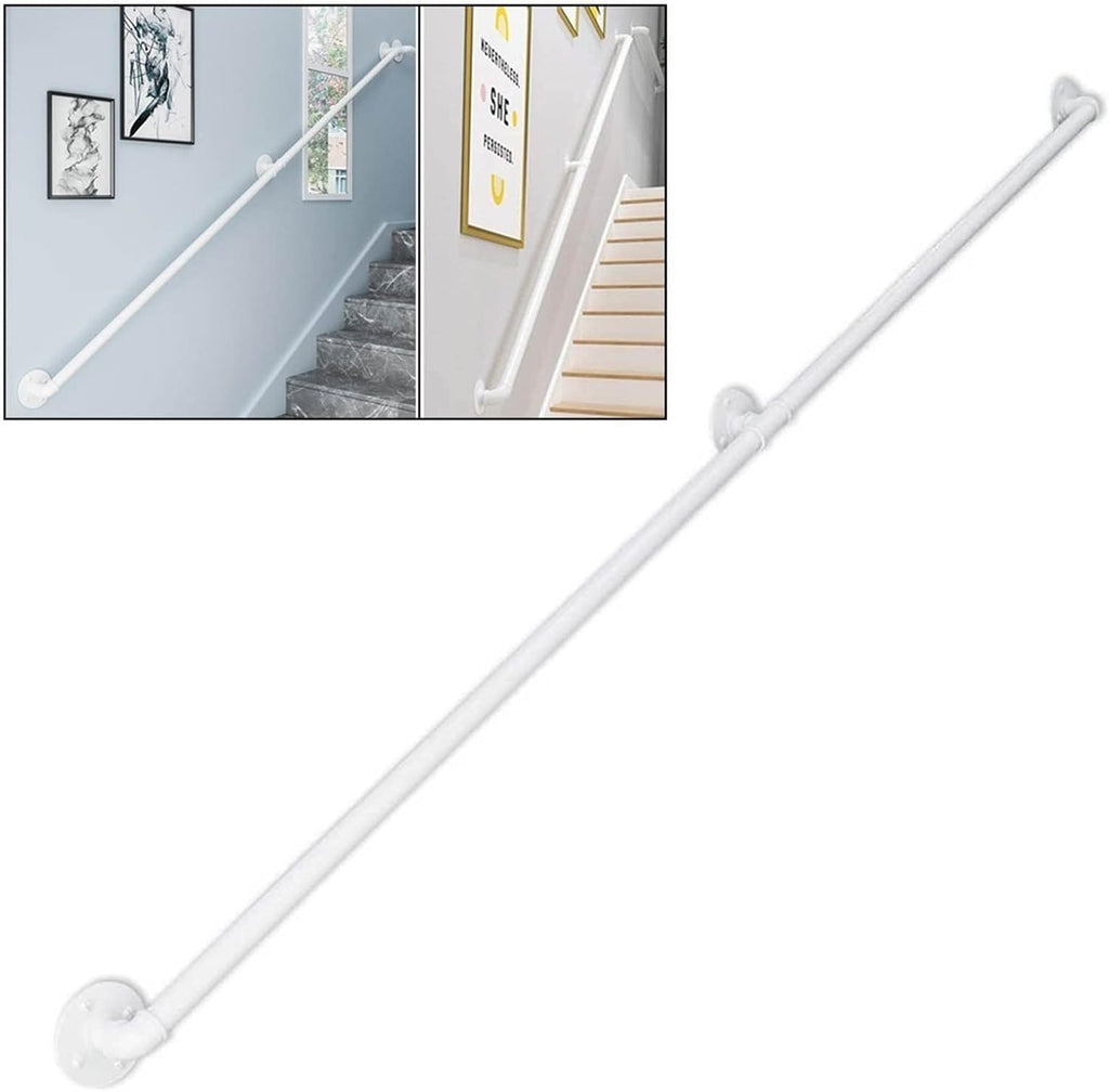 White Stair Handrails Banister, Metal Outdoor Grab Rail, Black Stairway Railing for Stairs, Wall Mounted Handrails Railings, Bar Counter Foot Rail/Support Rod (Size : 2.6 FT)