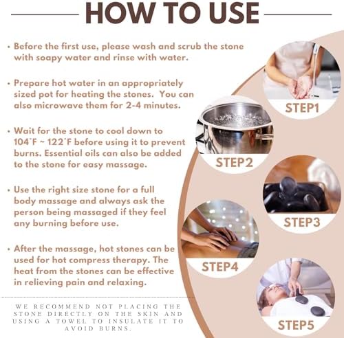 Hot Stones Massage Set - 8 Pcs Massage Stones Set Hot Rocks Oval and Mushroom Shaped Basalt Stone Kit for Home Spa Relaxing and Pain Relief