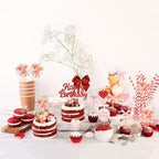 Ercadio 34PCS Glitter Red Happy Birthday Cake Topper Pink Bows Red Heart Fireworks Cupcake Picks for Girls 16th Birthday Baby Shower Velentine's Birthday Party Cake Decoration Supplies
