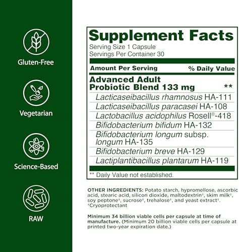 Flora - Advanced Adult's Blend Probiotic, Seven Senior-Specific Strains, Gluten Free, Raw Probiotic with 34 Billion Cells, 30 Capsules