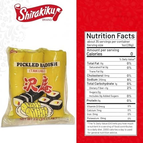 Shirakiku Pickled Radish Takuwan | Japanese Pickle with Sulfites | Ideal for Asian Sushi, Bento Boxes, Sandwiches, and Salads | (3-piece) Pack of 1, 2.2 Pounds