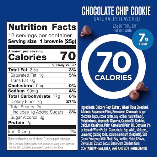 Fiber One 70 Calorie Brownies, Chocolate Chip Cookie Snack Bars, 2g Sugar, Value Pack, 12 Ct, 10.6 oz