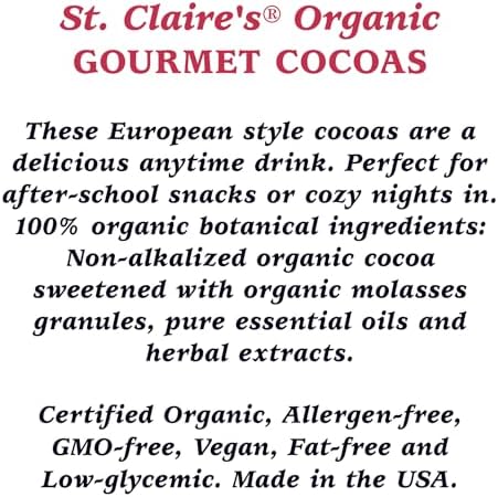 St. Claire's Organic Gourmet Hot Cocoa, (Mandarin, 12 Ounce Bag, 20 servings) | Allergen-Free, Vegan, GMO-Free, Gluten-Free | Made in our Allergen-Free facility