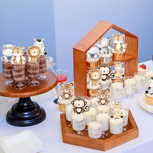 48Pcs Edible Jungle Safari Animal Cupcake Toppers Wafer Paper Safari Animals Cake Toppers Kids Baby Shower Birthday Party Decoration Supplies