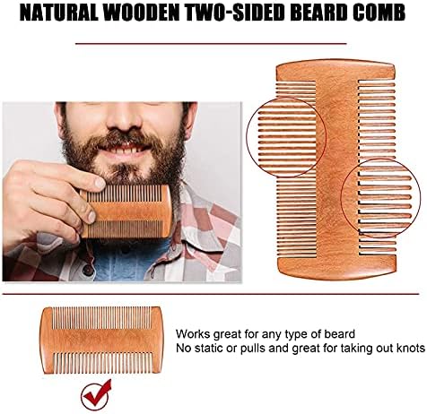 4 in 1 Beard Shaping Styling Kits for Men, Include Double Sided Wooden Comb Pointed Scissors Small Folding Comb and Round Head Scissors, Beard Shaping Styling Tool for Home Salon