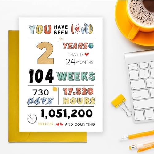 Cute 2nd Birthday Card for Girls Boys, Ideal 2nd Birthday Gift from Mom Dad, 2 Years Old Birthday Card Gift For Son Daughter Children, Two Years Old Birthday Decorations for Grandson Granddaughter