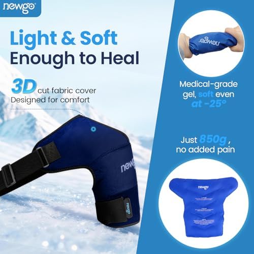 NEWGO Extra Large Shoulder Ice Pack Wrap for Rotator Cuff Cold Therapy, Gel Ice Pack for Injuries Reusable Cold Pack for Shoulder Swelling Discomfort After Surgery, Easy to Wear & Remove, Darck Blue