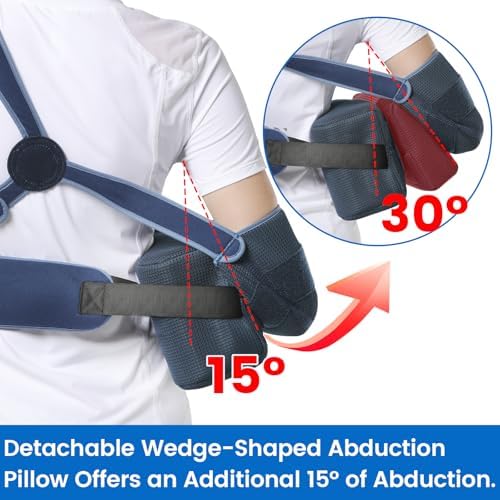 Velpeau Shoulder Abduction Sling with Two Removable Pillows, Shoulder Immobilizer Strap for Sleeping, Rotator Cuff Surgery, Medical Sling for Women & Men, Fits Left & Right Arm (L, Bust ﹥41″)