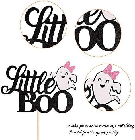 1 Pack Little Boo Halloween Cake Topper Glitter Happy Boo Day Ghost Cake Pick Baby Shower Kids Birthday Party Cupcake Decoration Supplies Black