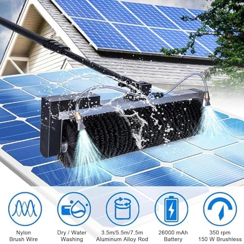 Electric Solar Photovoltaic Panel Cleaning, Solar Panel Cleaning Kit with Extension Pole, Professional Long Reach Soft Brush for Solar Panel Cleaning Rotary Photovoltaic Cleaning 5.5m/18ft
