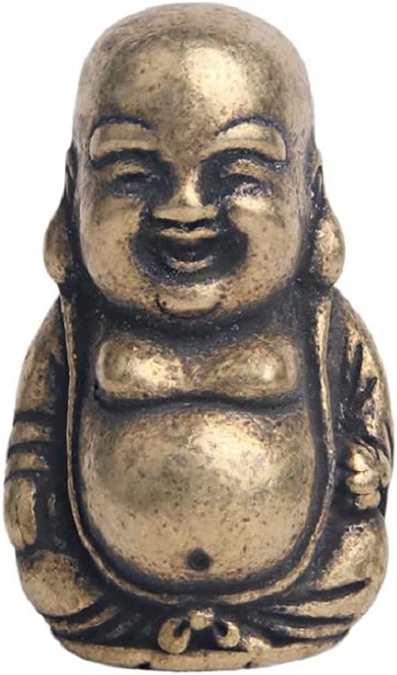 DMtse Brass Mini Happy Laughing Maitreya Buddha Statue Ornaments Small Figurine Brings Peace and Prosperity Decoration