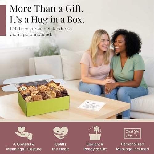 Broadway Basketeers Thank You Cookies Gift Baskets - Food Bakery Box With Freshly Baked Brownies, Cookies, & Muffins - Appreciation Gift Box for Men, Women, Employees, Clients, Friends & Family