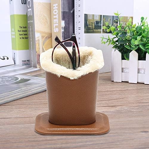 Plush Lined Eyeglass Holder, PU Leather Eyeglass Case, Anti-Scratch Glasses Storage Organizer for Desk Office Nightstand,2 Packs(Black,Brown)